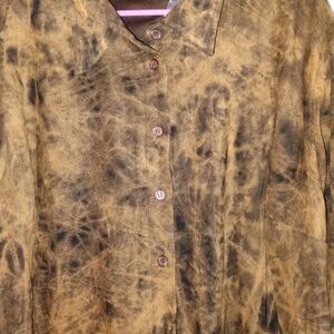 Fashion Bug Brown Tie-Dye Button Down Shirt 26/28 PTP 27"